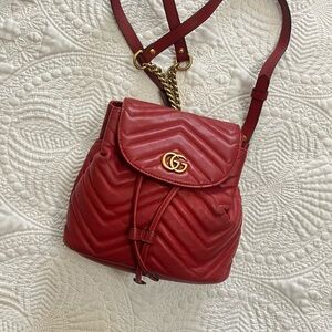 GUCCI Marmont Backpack Purse Nappa Charlotte Red Leather Magnetic Close